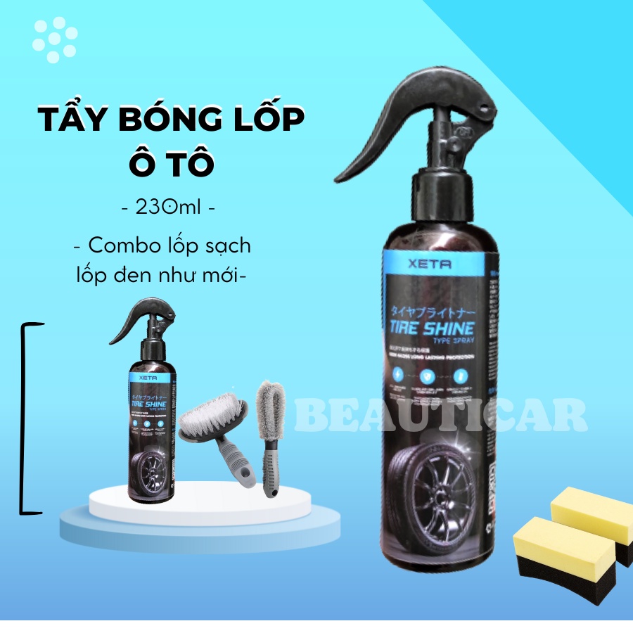 (Tặng mút chuyên dụng) Xịt bóng lốp làm mới lốp ô tô XETA, dung dịch làm sạch, dưỡng đen bóng và bảo dưỡng bề mặt lốp xe