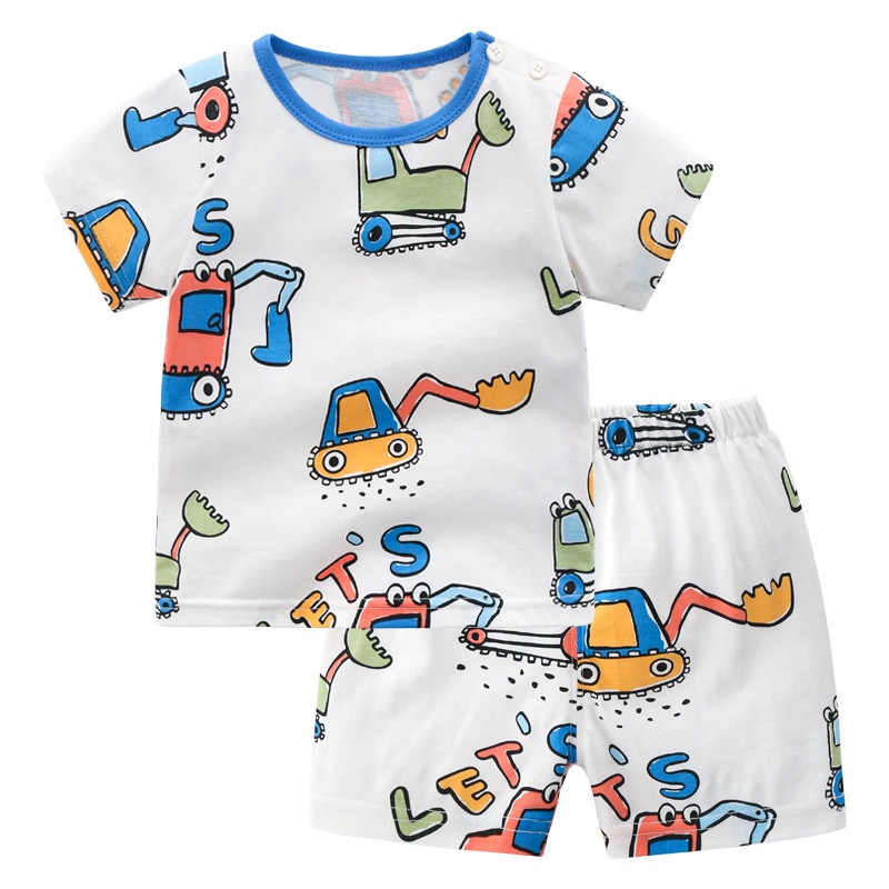 soffny Bộ Đồ Ngủ Áo Thun Tay Ngắn Phối Quần Short Vải Cotton Thời Trang Mùa Hè Cho Bé