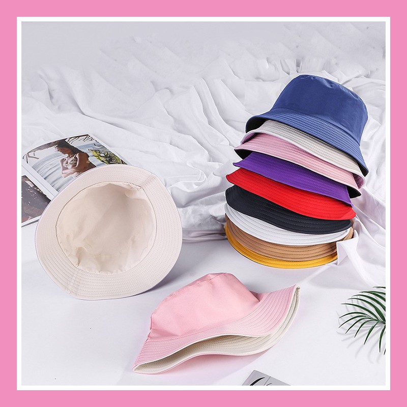 Nón bucket nam nữ Unisex 2 mặt vành rộng trơn thời trang nhiều màu phong cách Ulzzang PK12