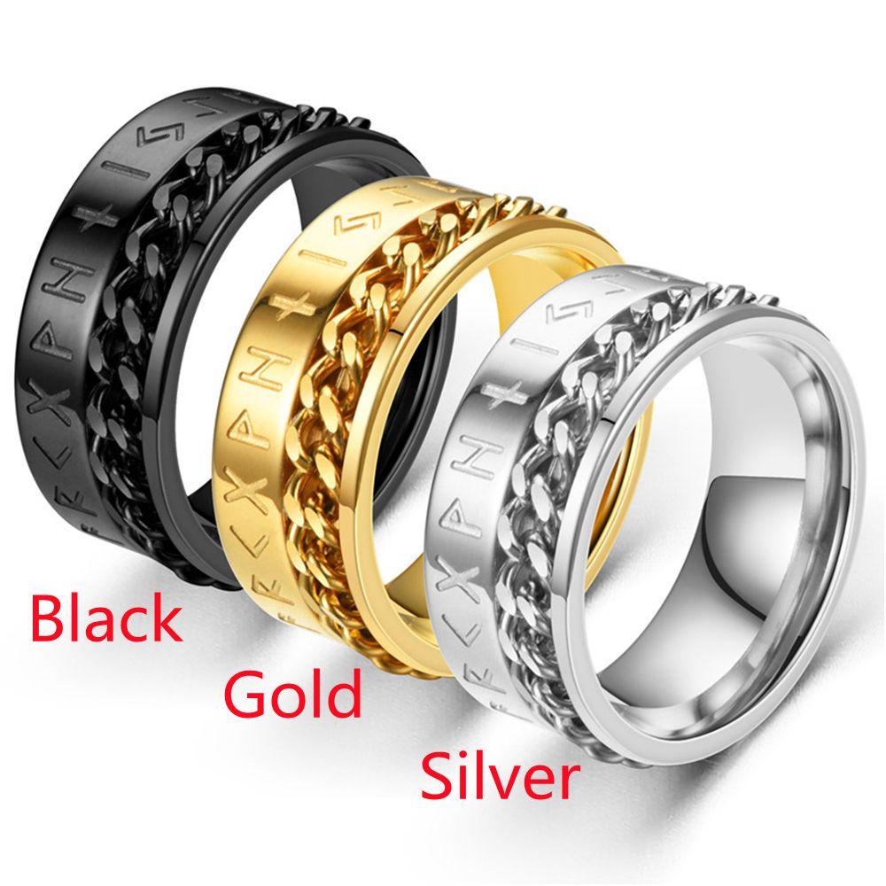 Nhẫn Thép Titan Phối Dây Xích Phong Cách Thời Trang Gothic