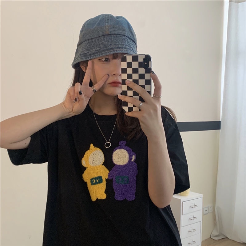 SUXI Áo Thun Tay Ngắn Cổ Tròn Dáng Rộng In Họa Tiết Dễ Thương Thời Trang Mùa Hè Cho Nữ