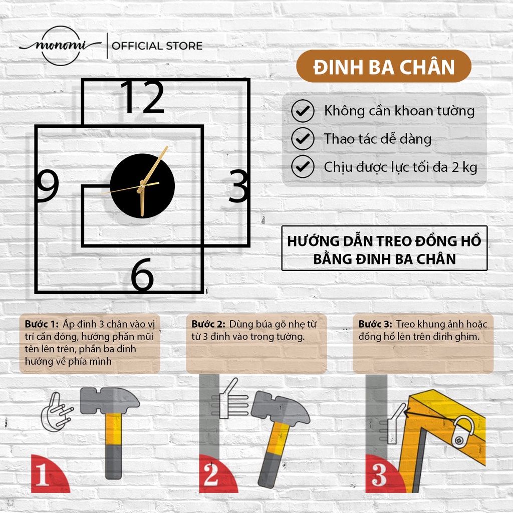 Đồng hồ CNC treo tường kim loại Double Square, thiết kế tối giản cho phòng khách & văn phòng - Monomi C026