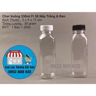 Combo 100 chai nhựa vuông 330ml nắp vặn fi 38 miệng rộng