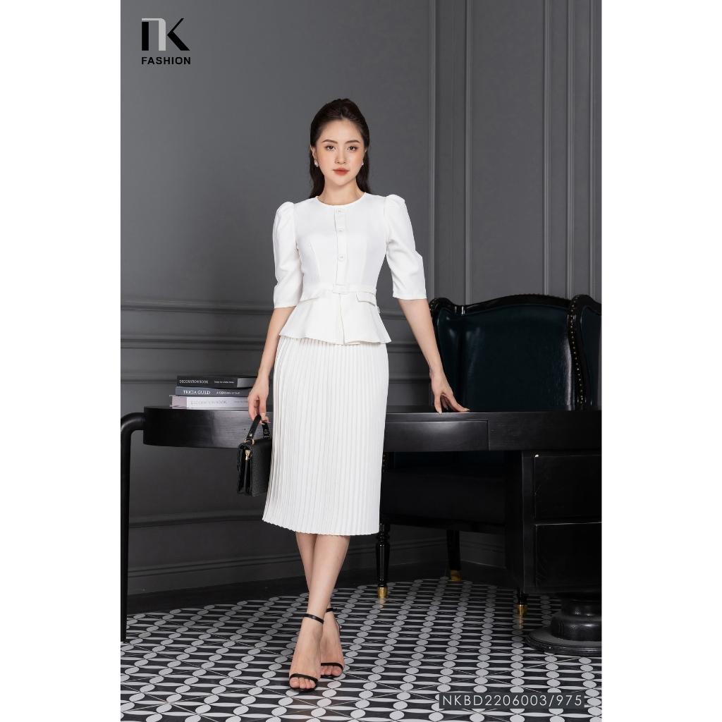 Set Công Sở NK Fashion Áo Peplum Tay Lỡ Kèm Chân Váy Dập Ly Thanh Lịch, Chất Vải Nhập Hàn Cao Cấp Mềm Mát NKBD2206003