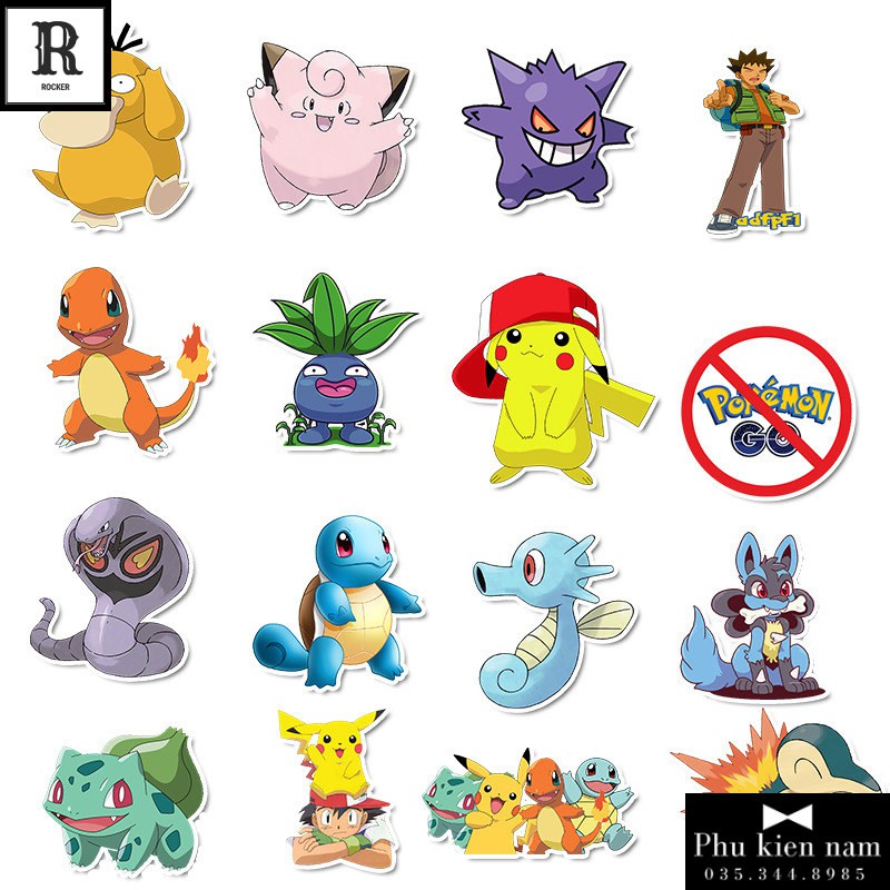 Sticker PVC Hoạt Hình Pikachu Cả bộ 50 hình ST076
