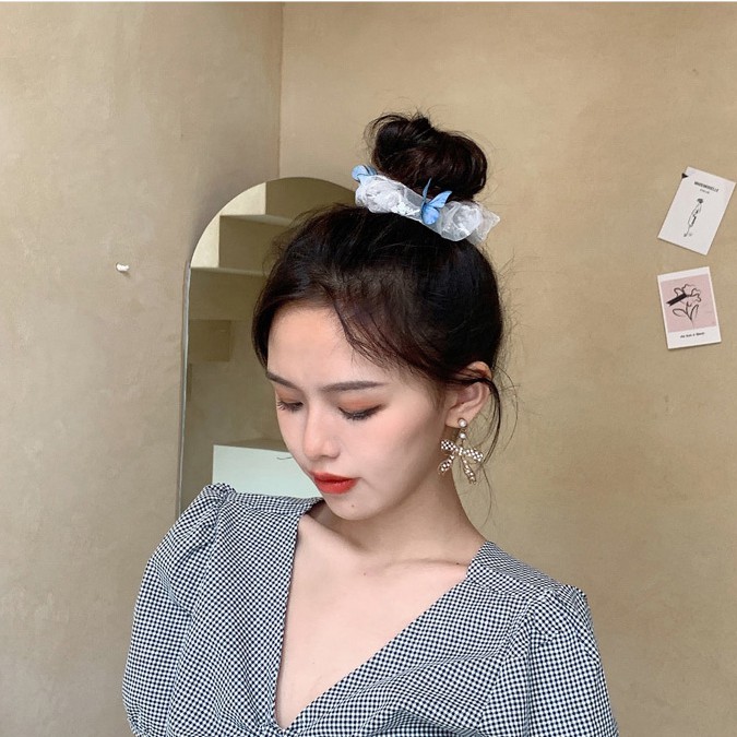 Dây buộc tóc, cột tóc scrunchies trắng _K77