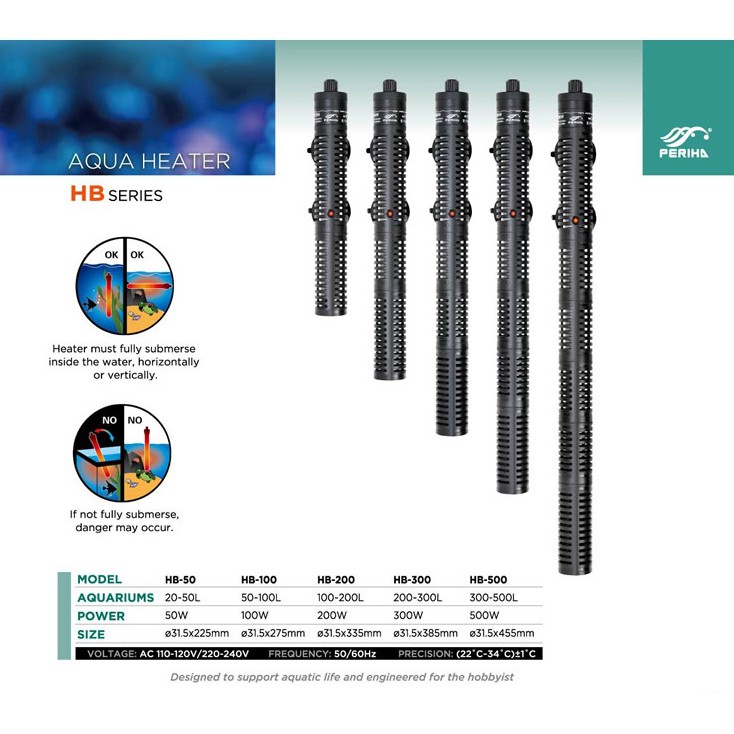 Sưởi bể cá chống bỏng Periha HE và HB cho bể từ 20-500 lít, chất lượng Châu Âu