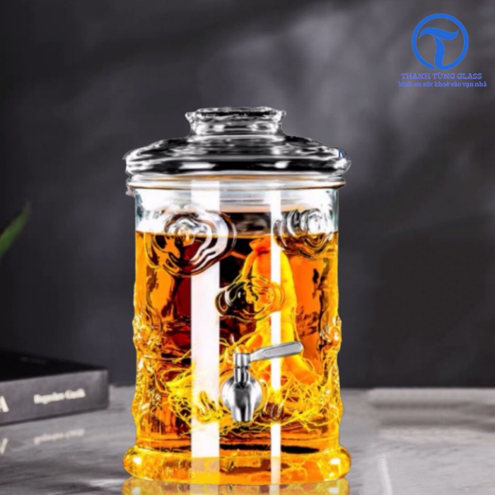 BÌNH NGÂM RƯỢU THỦY TINH DÁNG TRỤ CÓ HOA VĂN RỒNG 6Lít