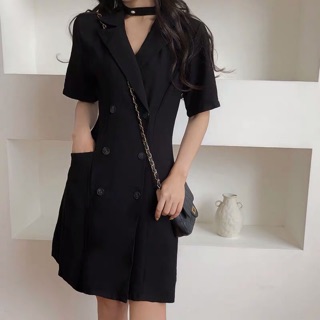 {Thanh lý 3xl}Váy cổ vest đen kèm dây cổ