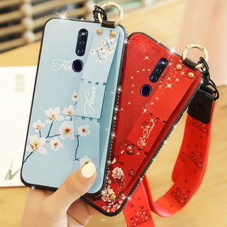 Ốp điện thoại in họa tiết bông hoa có dây đeo dành cho OPPO F11 F11 Pro