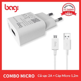 [BAGI] COMBO 1 CÁP SẠC MICRO 1,2M + 1 CỦ SẠC TIÊU CHUẨN CE 2A BAGI CB-M52 - BH 12 THÁNG