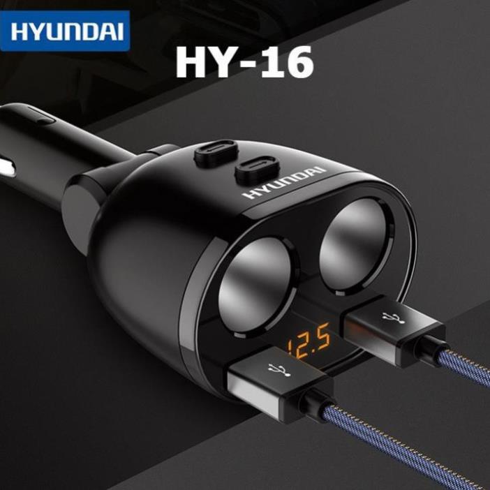 Tẩu sạc ô tô-Tẩu chia sạc nhanh Hyundai HY-16 Có đèn led báo hiệu điện áp - Bảo hành 12 tháng