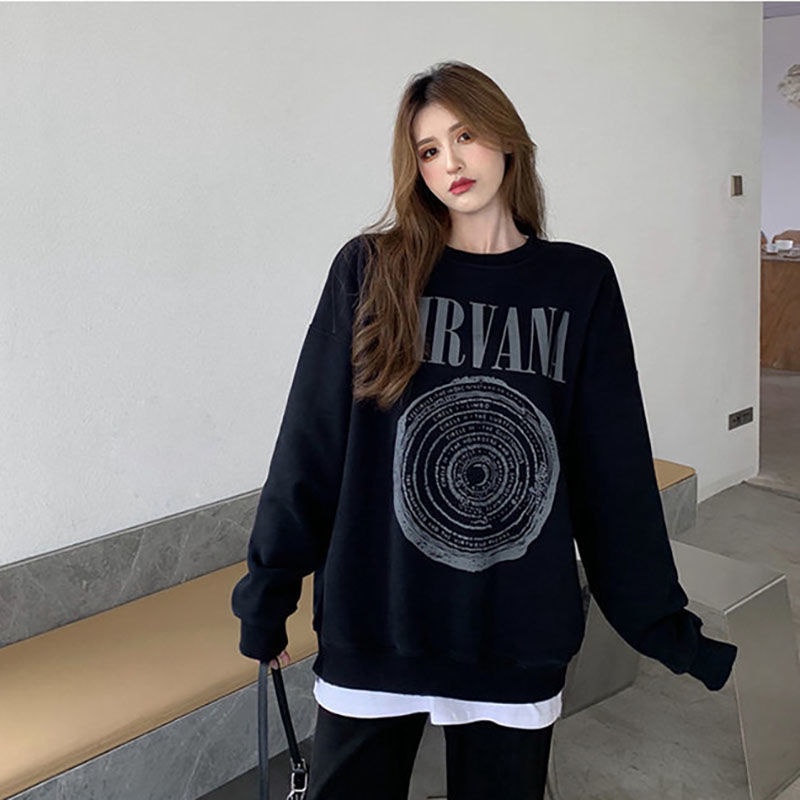 Áo sweater vải 100% cotton dáng rộng in họa tiết phong cách Hàn Quốc thời trang cho nữ