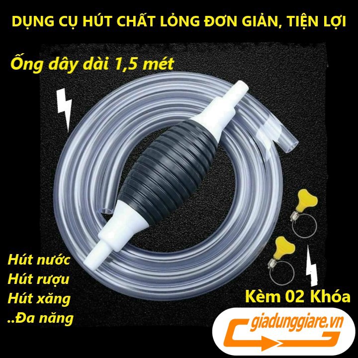 Bơm hút rượu kèm 2 khóa (Dài 1,5m) Dụng cụ hút nước, xăng dầu đơn giản hiệu quả - giadunggiare.vn