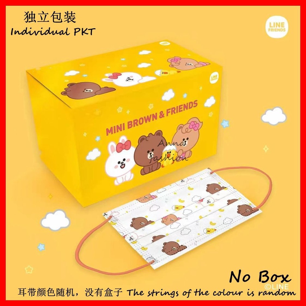 LINE FRIENDS Set 10/20/50 Khẩu Trang 3 Lớp Dùng Một Lần Hình Gấu Nâu Cho Người Lớn