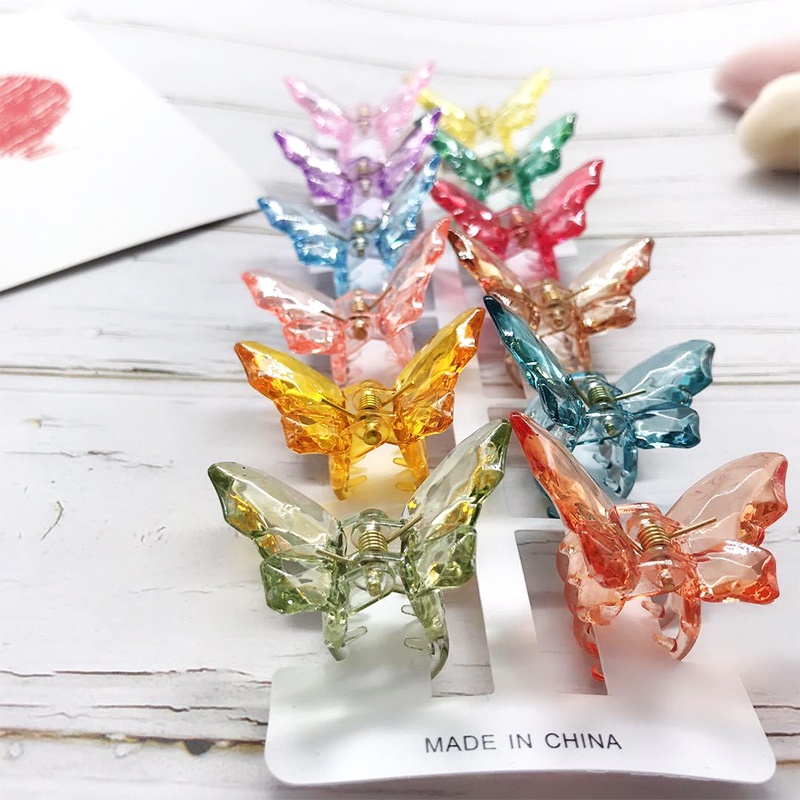 Kẹp Tóc Trong Suốt Màu Kẹo Hình Bướm Dễ Thương