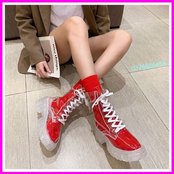 Giày boot nữ cao cổ trong suốt ✨ TẶNG 01 ĐÔI TẤT NGẪU NHIÊN ✨ Đế cao 5cm chống trơn trượt, chống mài mòn