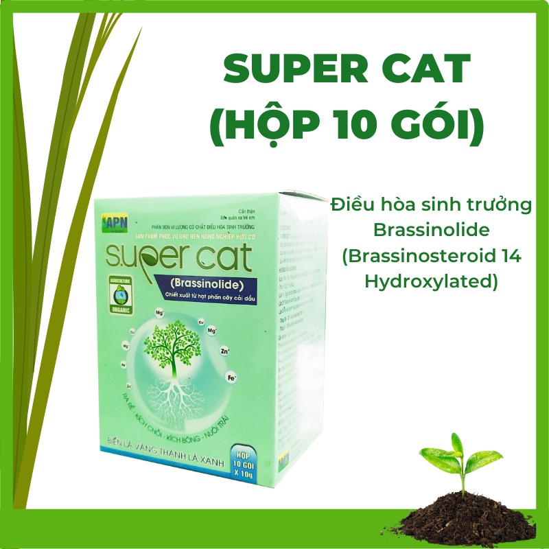 SUPER CAT (hộp 10 gói 100g) kích rễ, đẻ nhánh, đâm tược, nuôi trái, vô gạo, giải độc thuốc cỏ, ngộ độc hữu cơ, phèn mặn