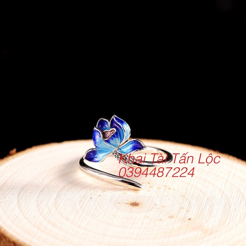 Nhẫn hoa sen xanh mạ bạc TÂM AN YÊN