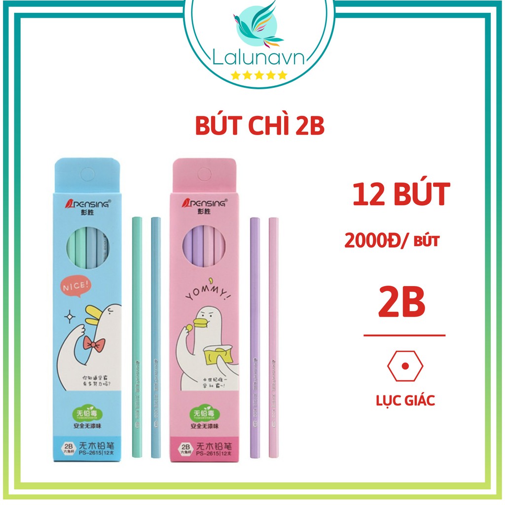 Bộ 12 bút chì 2B lục giác học sinh tông màu Pastel lalunavn - A49