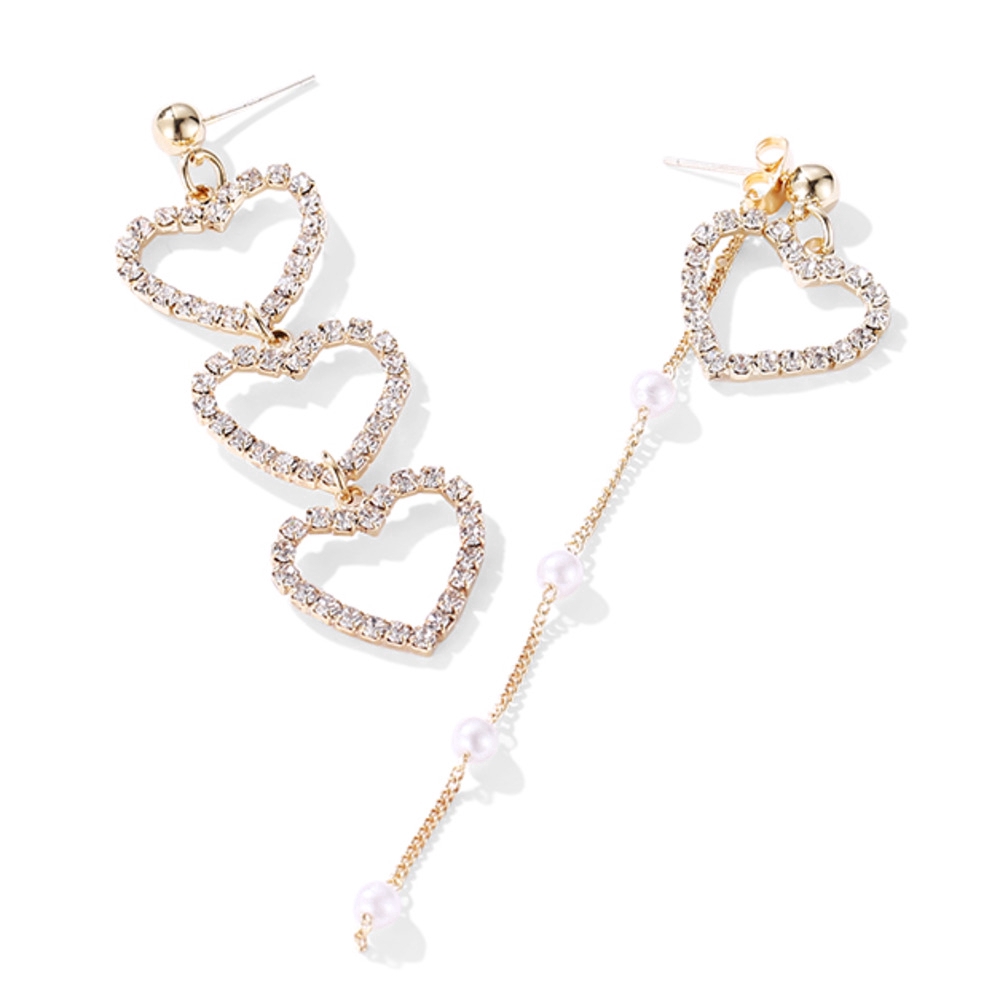 Khuyên Tai Dáng Dài Đính Kim Cương Trái Tim Phong Cách Hàn Quốc