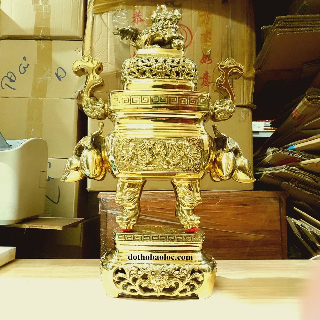 Bộ Tam Sự vuông quả đào bằng đồng thương hiệu Hiệp Tiến Phát cao 47cm