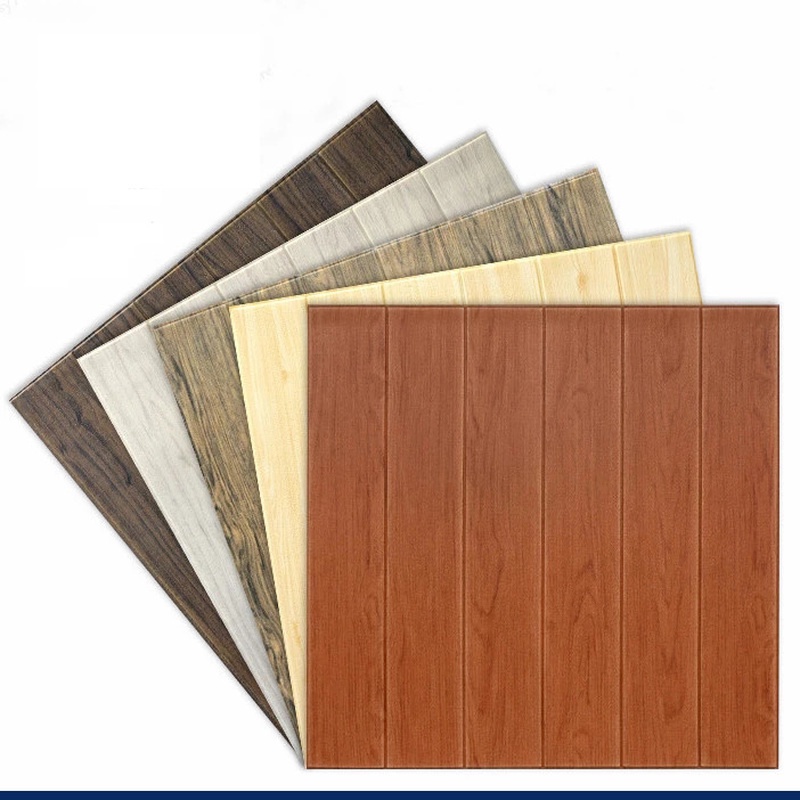 70*70cm 3D Stereo Self-adhesive Imitation Wood Grain PE Foam WallPaper/ Room Roof Removable Waterproof Moisture-proof Wall Sticker/ DIY Home Living Room Bedroom Background Decor