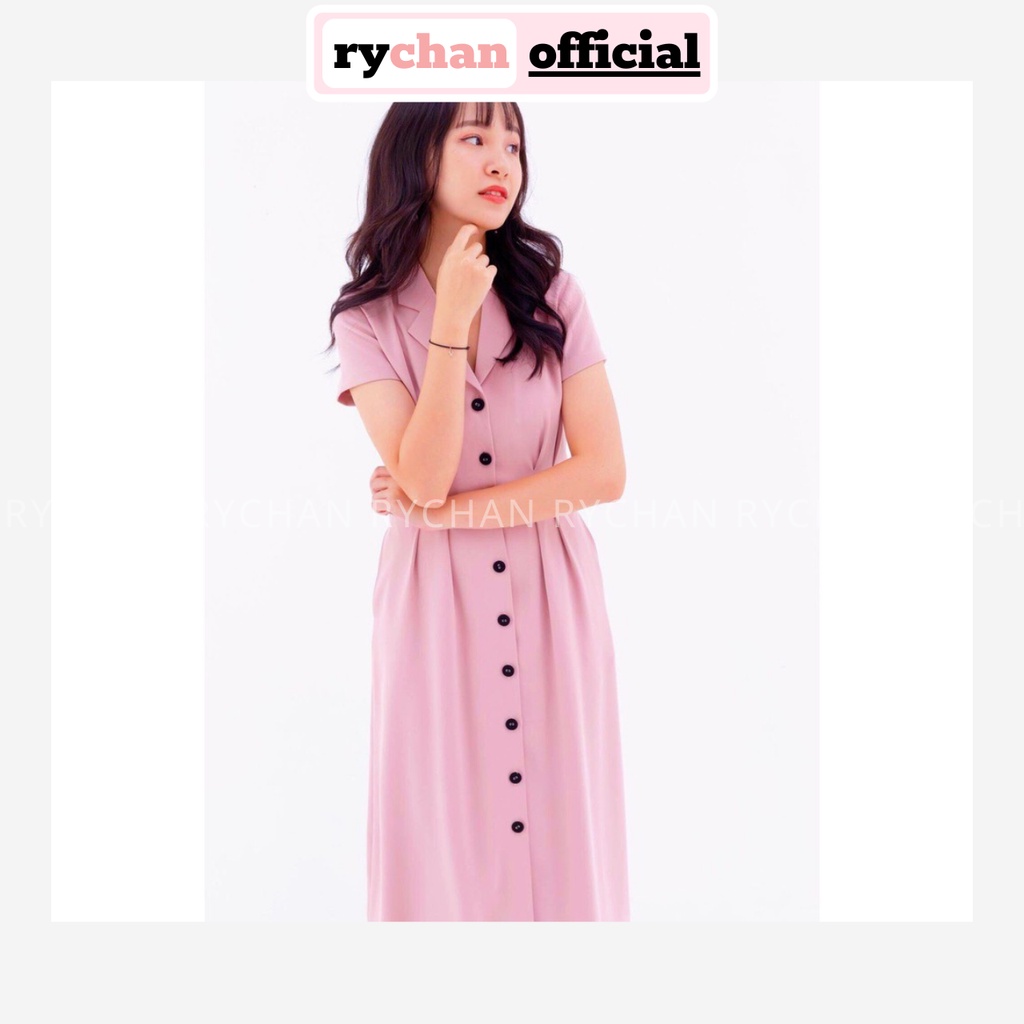Đầm Xoè Midi Sơ Mi Hồng Cổ Vest - DX9699