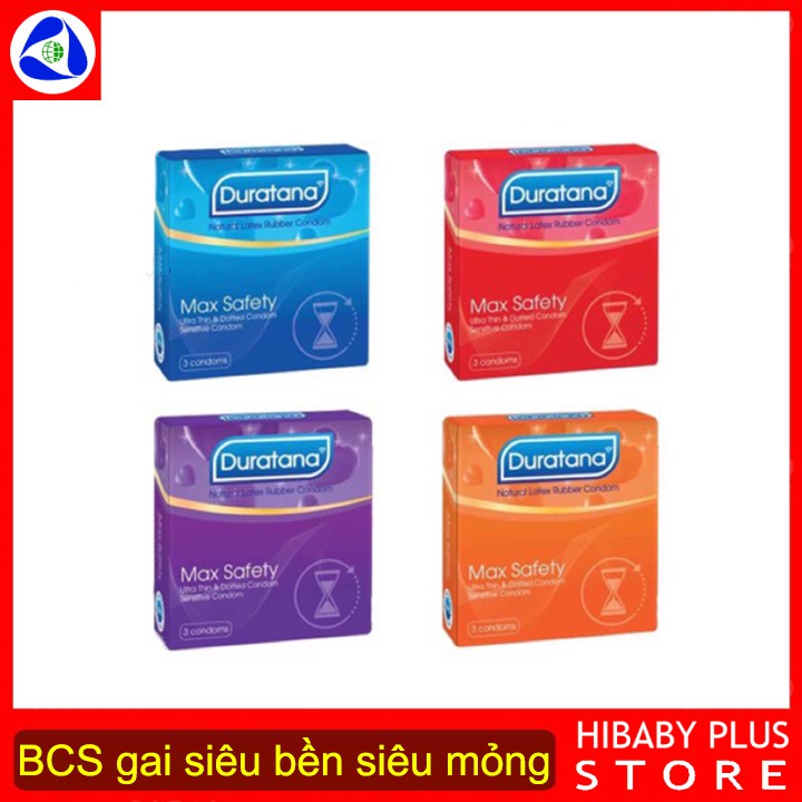 Bao Cao Su Duratana chính hãng Tanaphar có gân gai hương dâu tăng cảm xúc quan hệ - hộp 3 chiếc [HiBaby+ Store]