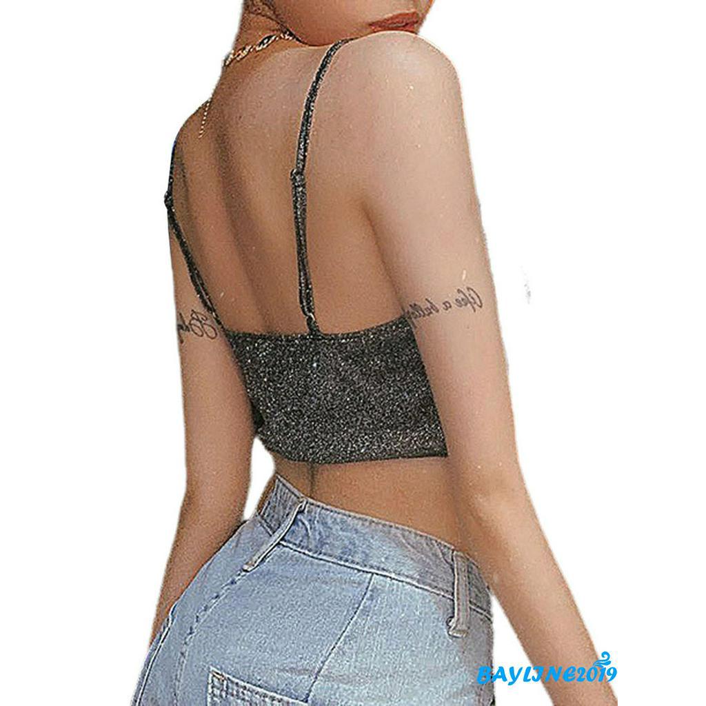 Áo Lửng Hai Dây Cổ Chữ V Màu Đen Gợi Cảm Cho Nữ