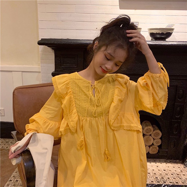 Đầm babydoll tay dài midi Emilyshop ulzzang