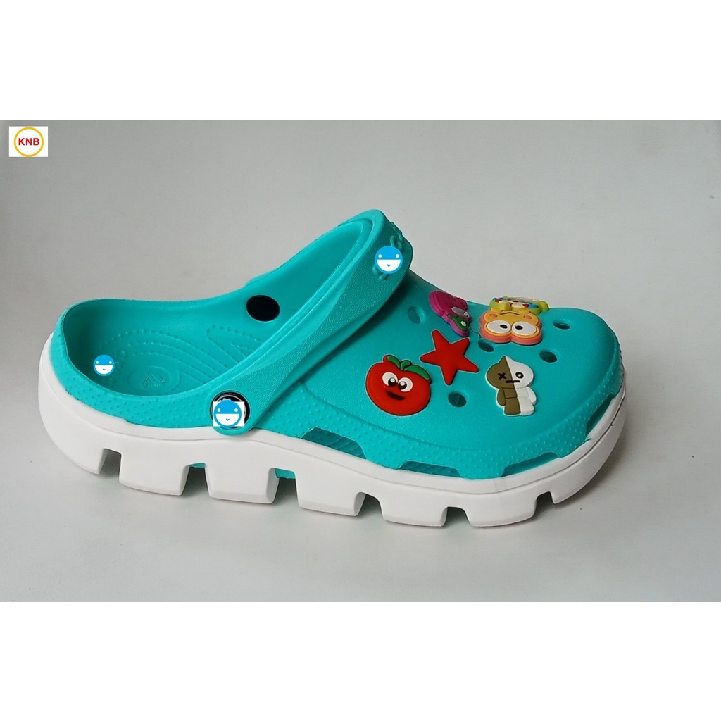 Dép nữ nam, Dép suc Duet Cross -Freeship + 12 sticker- Dép Quai Ngang nam nữ bít đầu hàn quốc đi mưa - xanh ngọc trắng