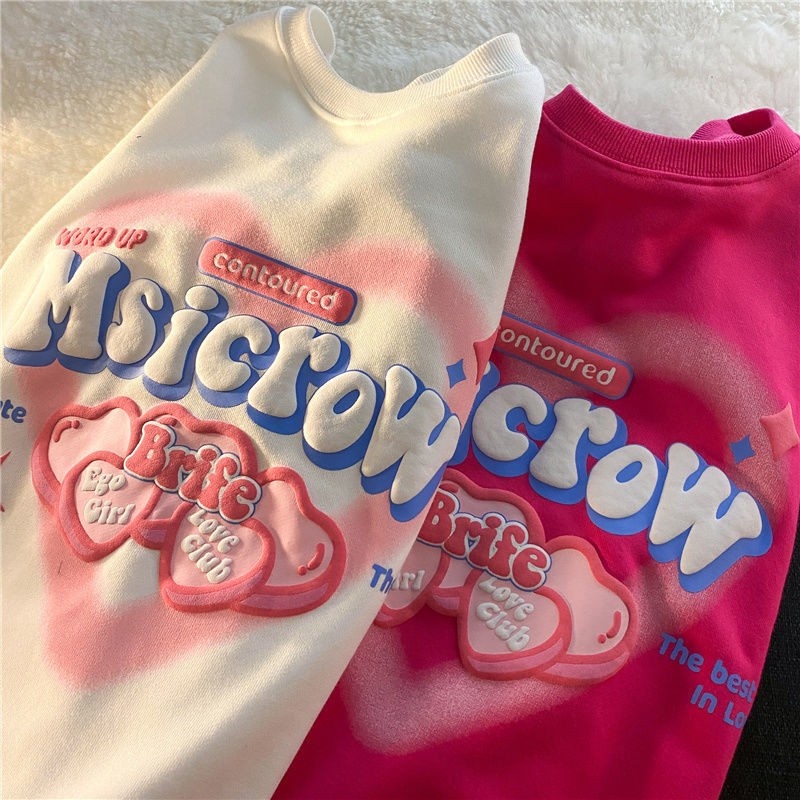 Áo sweater ZHELIHANGFEI dáng rộng hoạ tiết trái tim in chữ dễ phối