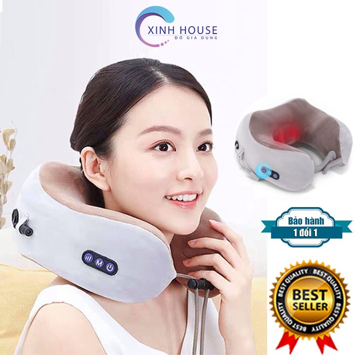 Gối Massage Cổ Chữ U Hàn Quốc, Máy Massage Vai Cổ Gáy Đa Năng Vải Lông Mềm Mại, Nhiều Chế Độ Massage. [SALE LỚN]