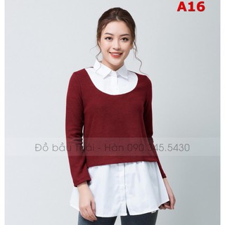 [BIGSALE]Áo len dạ phối sơ mi trắng - A16[FREE SHIP]