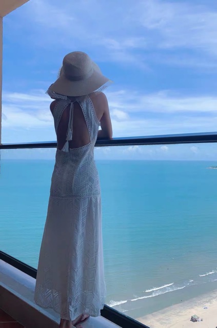 SẴN🖤Đầm ôm ren hở lưng đi biển sexy quyến rũ/Đầm maxi ulzzang yếm ren xẻ đùi sang chảnh tiểu thư | BigBuy360 - bigbuy360.vn