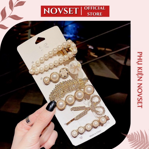 Vỉ 6 kẹp phong cách Hàn Quốc, Set 6 kẹp tóc trắng đính đá #KT006 [ MÃ C308 ]