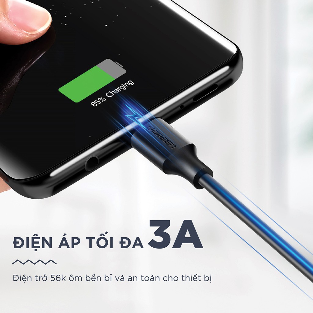 Cáp sạc USB 2.0 A sang USB C Ugreen US287 | Tốc độ truyền 480Mbps | Bảo Hành 1 đổi 1 18 Tháng | 60225 60114