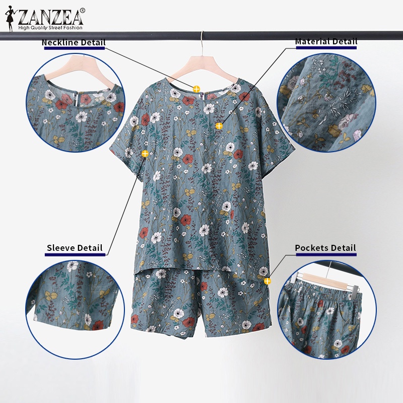 Set đồ ZANZEA gồm áo thun ngắn tay cổ tròn và quần short thời trang cho nữ