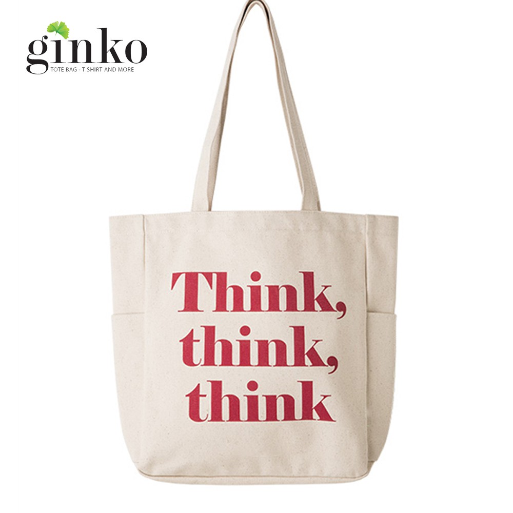 Túi Vải Tote Ginko Unisex Phong Cách Hàn Quốc In Hình Think, Think, Think (nhiều mẫu)