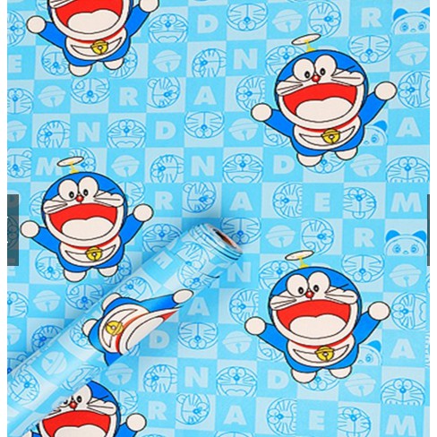 Giấy Dán Tường Đoremon Xanh Dương Chữ Khổ 45cm - giá bán 1 mét