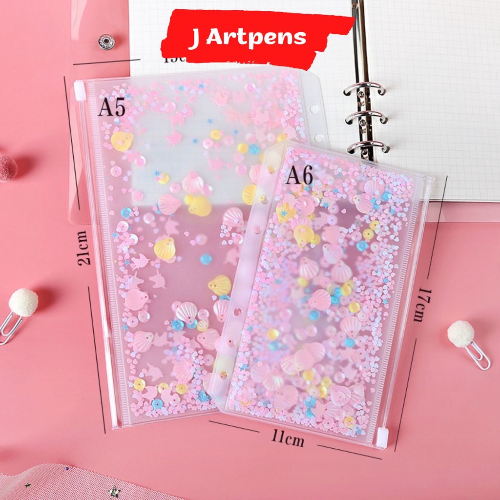 Túi Zip Mermaid Kim Tuyến Lấp Lánh Phụ Kiện Sổ Còng Planner A6 6 Lỗ, A5 6 Lỗ