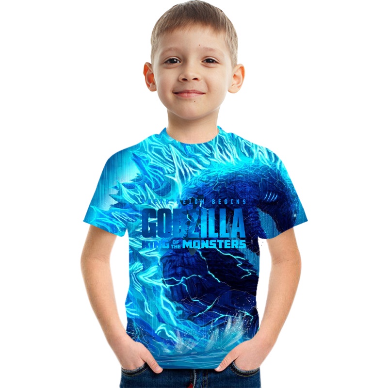 Áo thun tay ngắn in họa tiết Godzilla 3D thời trang cho bé trai