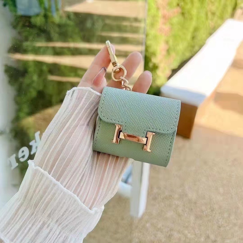 Vỏ Bảo Vệ Hộp Sạc Tai Nghe AirPods 1/2/3 Pro Bằng Da In Logo Hermes Sang Trọng Thời Trang