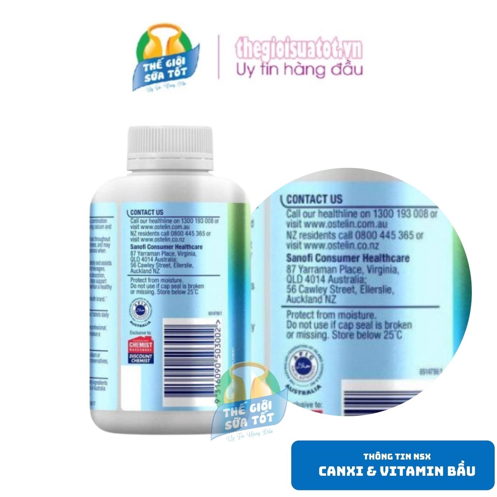 Canxi Ostelin cho bà bầu 130 viên