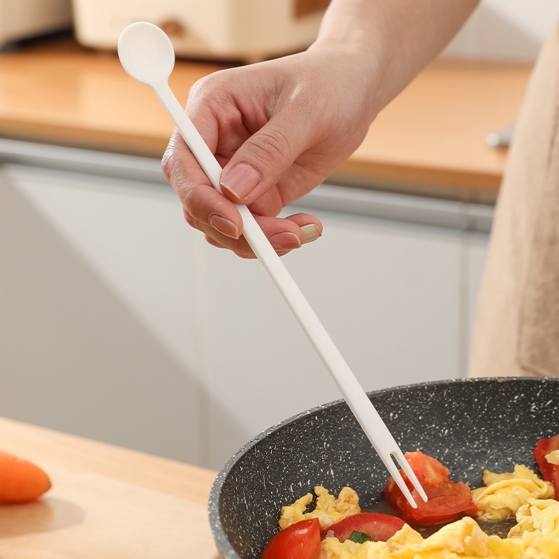 Muỗng Khuấy Tiện Ích Nhà Bếp Màu Trắng Muỗng Nĩa Tích Hợp Tay Cầm Dài Nĩa Dụng Cụ Nhà Bếp PP Ruit Fork Thìa Khuấy Thìa Cà Phê, Giúp Cuộc Sống Gia Đình Thoải Mái Hơn