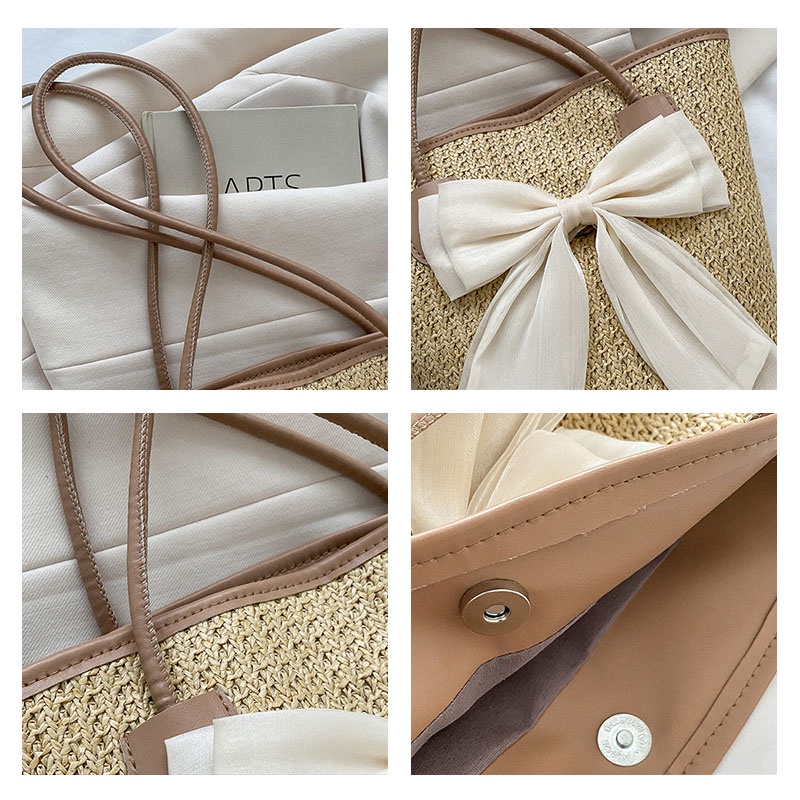 Túi cói đeo vai YADOU đính nơ thời trang xinh xắn cho nữ