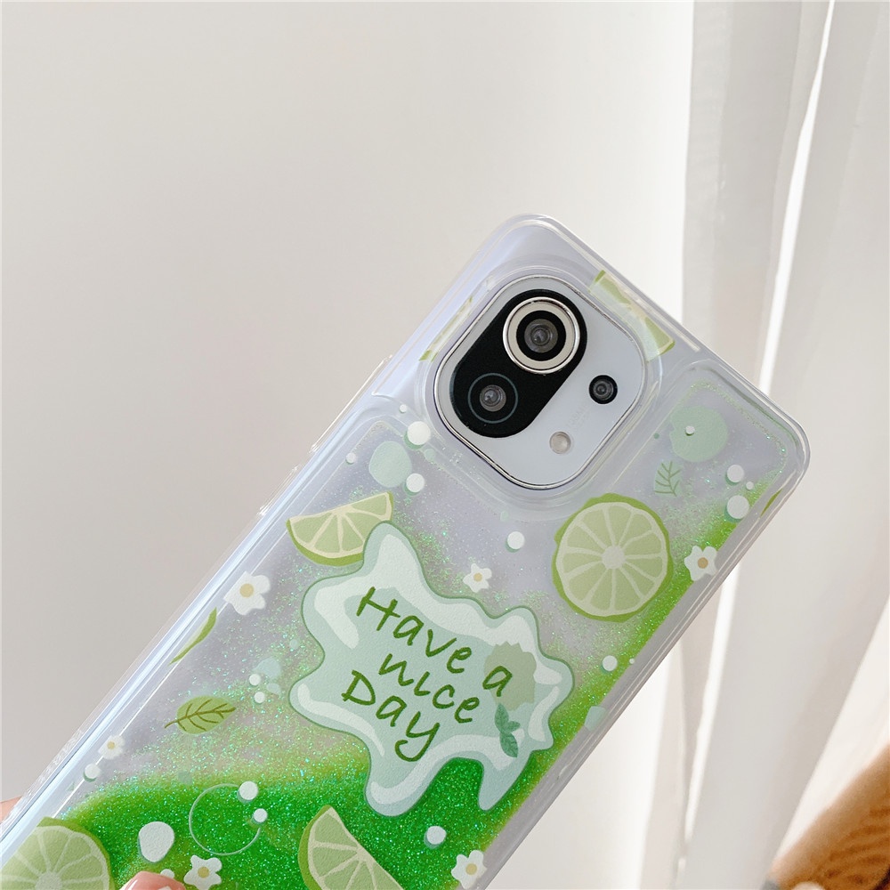 Ốp điện thoại kim tuyến nước hình quả đào/chanh cho Xiaomi Mi 11 Lite POCO X3 GT M3 Pro F3 Redmi 9T Note 9T 8 Pro Redmi K20 K30 K40 Pro