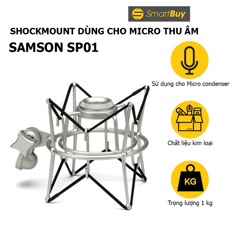 Shockmount kim loại SAMSON SP01 chất lượng cao cho micro - Hàng chính hãng