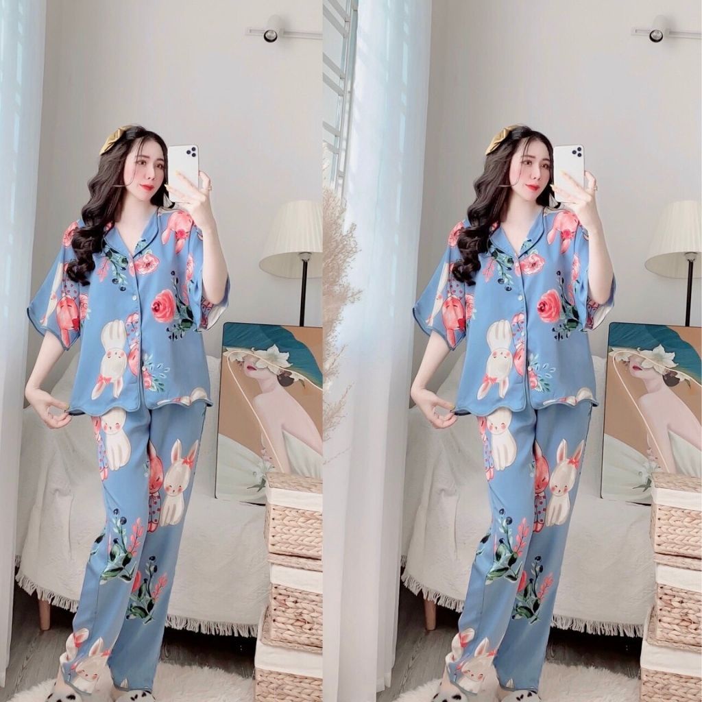 Đồ Ngủ Pijama, Đồ Ngủ nữ lụa cao cấp mềm mại xinh xắn &lt; 60kg